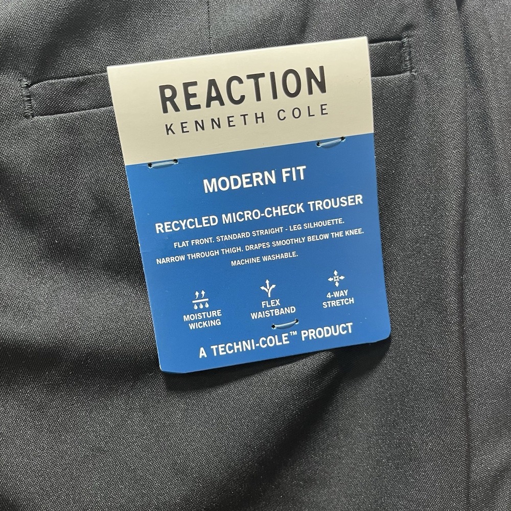 Kenneth Cole Reaction Mens‎ Modern Fit Recycled Micro-Check Trousers 36 X 32 NEW